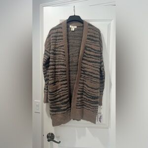 Jessica simpaon Striped Brown and Black Cardigan sz small NWT